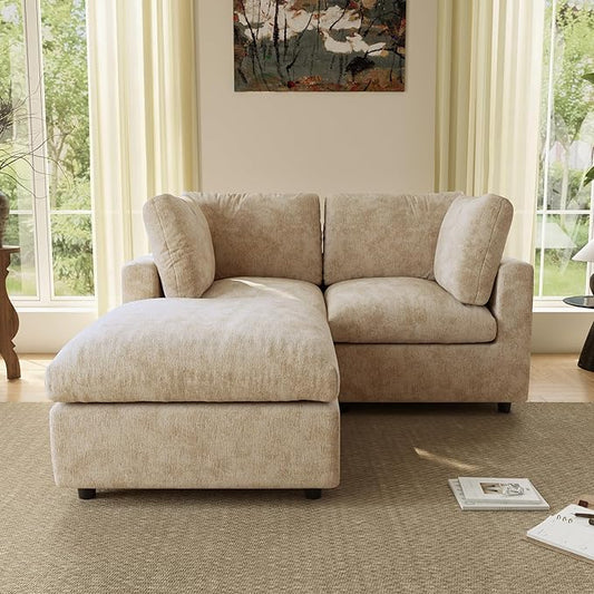 WJShome Sectional Couches for Living Room, 67 Inch Loveseat Sofa with Ottoman, Modern Chenille Fabric & Double Layer Cushions, Modular Couch for Apartment/Bedroom，Khaki