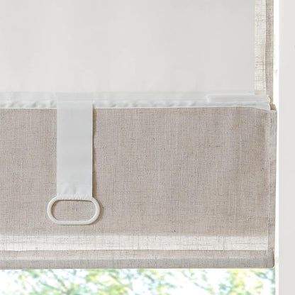 Madison Park Kyler Cordless Roman Shades - Single Panel, Lightweight Linen Blend Fabric, Natural Design, Easy Installation, Light Filtering Window Blind, Bedroom, Living Room Decor 34"W x 64"H Natural