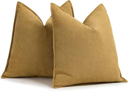 ZWJD Mustard Yellow Throw Pillow Covers 18x18 Set of 2 Chenille Pillow Covers with Elegant Design Soft and Luxurious Decorative Throw Pillows for Couch, Bed, and Home Decor