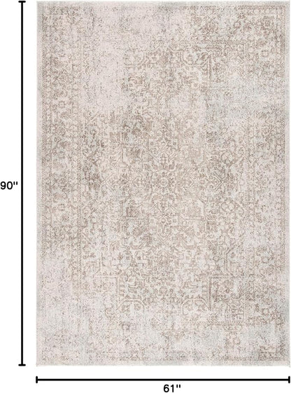 SAFAVIEH Evoke Collection 5'1" x 7'6" Ivory / Taupe EVK256E Oriental Distressed Non-Shedding Living Room Bedroom Area Rug