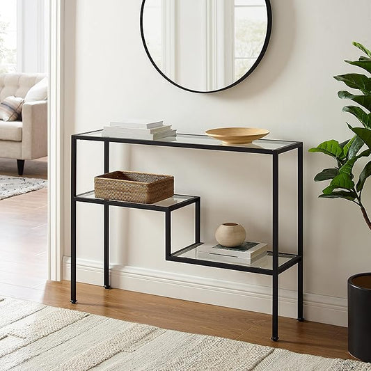 Crosley Furniture Sloane Sofa Console Table with Storage Shelves for Hall, Entryway, or Living Room, Matte Black