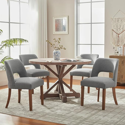 VKNOW Wooden Dining Chairs Set of 2, Modern Fabric Upholstered Dining Room Chair Kitchen Chairs, Farmhouse Dinner Chair for Kitchen Dining Room, Fabric Grey
