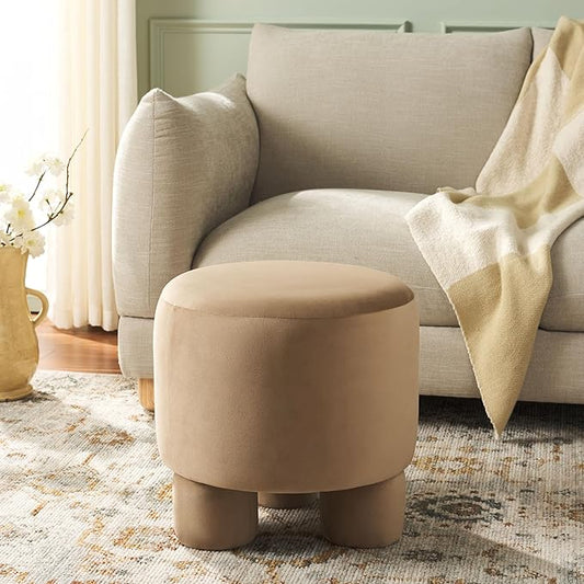 SAFAVIEH Home Collection Naref Tan Brown Velvet Round Ottoman