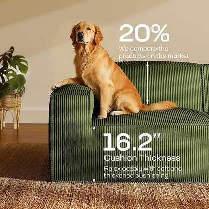 Marsail Modular Sectional Sofa, 142" U-Shaped Modular Sectional Couch with Deep Seat, Freely Combinable Sectional Clound Sofa for Living Room, No Assembly, Plush Corduroy Fabric, Green