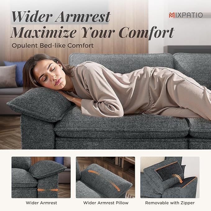 87-Inch L Shaped Sectional Sofa with Cloud Cushions, Deep Seat Modular Couch Set w/ 3 Seats & 1 Ottomans, Removable Arms, Plush Chenille Upholstery for Living Room, Apartment - Cyan