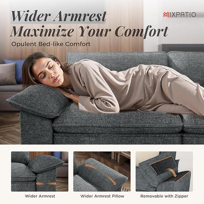 87-Inch L Shaped Sectional Sofa with Cloud Cushions, Deep Seat Modular Couch Set w/ 3 Seats & 1 Ottomans, Removable Arms, Plush Chenille Upholstery for Living Room, Apartment - Cyan