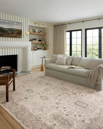 Loloi Teagan Collection TEA-03 Ivory/Sand 2'-8" x 7'-6" Runner Rug, Large, Soft Neutral Rug, High-Traffic for Living Room, Bedroom, Home Office, Dining Area