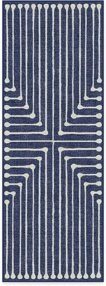 RUGGABLE x Jonathan Adler Machine Washable Modern Runner Rug – Inkdrop Lapis Blue 2.5x7, Stain-Resistant, Non-Slip – Washable Rug for Hallway, Entryway, Living Room & Kitchen–with Standard Pad