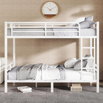 Bellemave Full XL Over Full XL Bunk Bed with Headboard and Build in Ladder, Heavy Duty Bunk Beds with Guardrail, Convertible Bunk Bed, Easy Assemble, Mattress Not Included, White