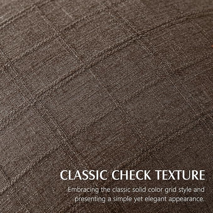 Foindtower Set of 2 Decorative Linen Check Throw Pillow Covers Neutral Farmhouse Vintage Cushion Covers Modern Boho Home Decor for Sofa Chair Couch Bedroom Living Room,16×16 Inch,Dark Brown