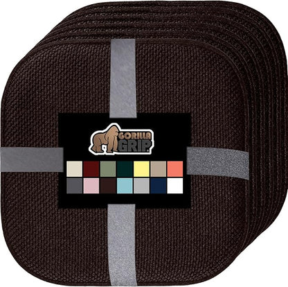 GORILLA GRIP Slip Resistant Chair Cushions, No Ties Required, Set of 6 Memory Foam Pads for Dining Room, Kitchen Table, Office, Rocking Chairs, Plush Seat Cover Cushion Pad, Home Decor, 16x16, Brown