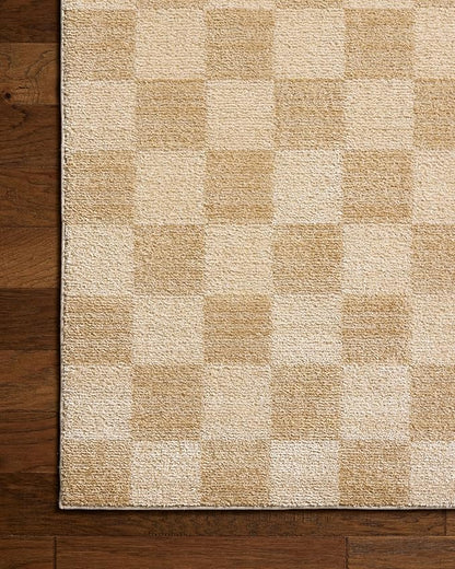 Loloi Chris Loves Julia Calvin Collection CLV-01 Wheat/Ivory 3'-6" x 5'-6" Accent Rug Checkered Neutral Soft Living Room Bedroom Carpet