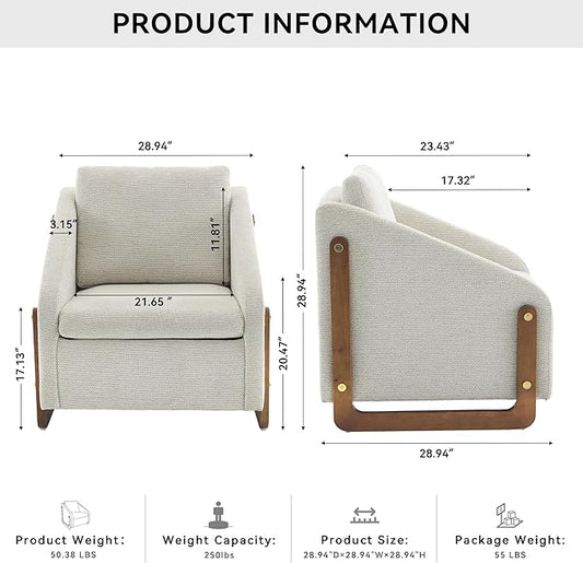 Modern Upholstered Armchair with Wooden Frame, 29" W x 29" D x 29" H, Light Gray Chenille Fabric, Living Room Accent Chair