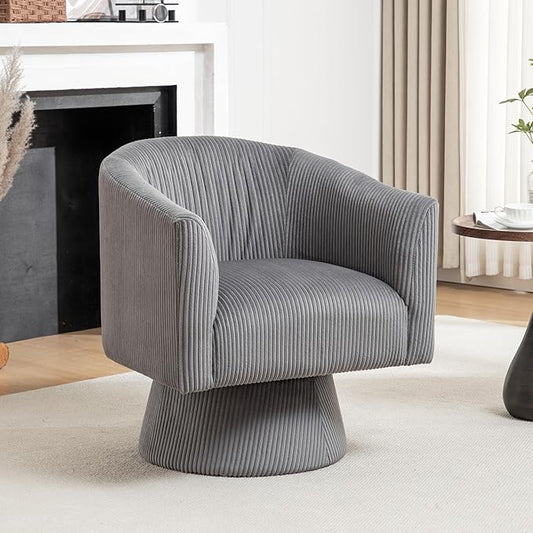Swivel Accent Chair, Modern 360° Swivel Barrel Chair, Corduroy Upholstered Single Sofa for Living Room, Bedroom(Gray)
