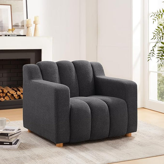 VANOMi Oversized Accent Chair, Modern Living Room Chairs, Comfy Boucle Fabric Upholstered Armchair for Bedroom, Office, Waiting Room (Dark Gray)