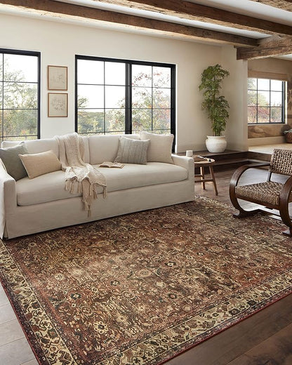 Loloi Magnolia Home by Joanna Gaines Banks Collection BAN-04 Brick/Ivory 3'-6" x 5'-6" .13" Pile Height, Machine Washable, Accent Rug