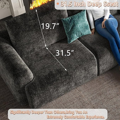 EASE MOOSE Sectional Cloud Couch for Living Room, Modular Boneless Sofa L-Shaped, Modern Cloud Sofa Set with Fluffy Foam, Oversized 4-Seater Comfy Sofa with Ottoman for Bedroom, Chenille (Dark Grey)