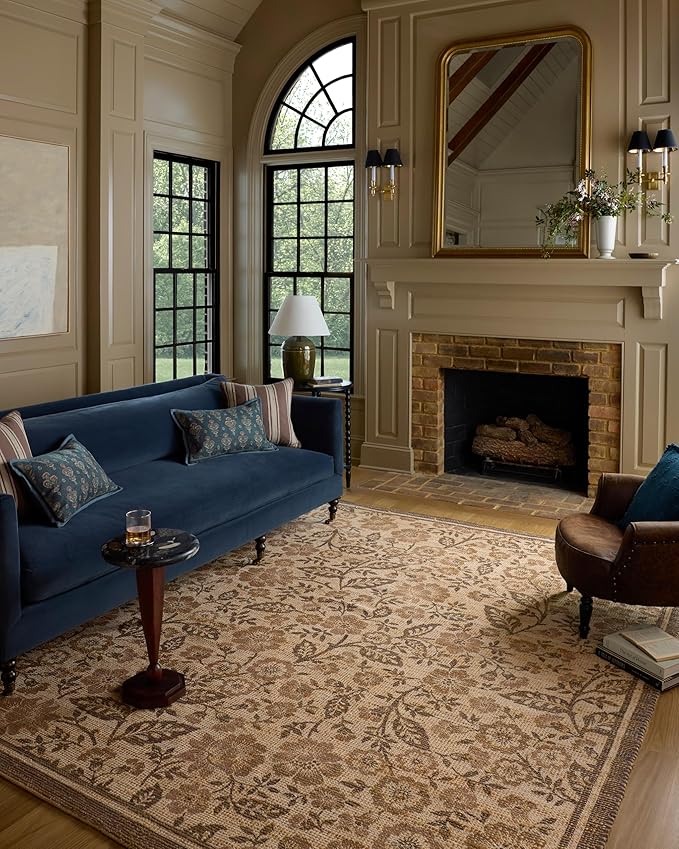 Loloi Chris Loves Julia Rue Collection RUE-03 Bark/Mocha 7'-6" x 9'-6" Area Rug Jute Neutral Floral Living Room Bedroom Rug