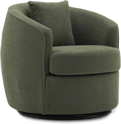 Swivel Accent Chair Set of 2, Modern Upholstered Boucle Barrel Arm Chairs with Pillow for Living Room, 360 Degree Round Swivel Sherpa Armchair with Round Base for Bedroom Club (2, Green)