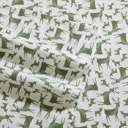 Eddie Bauer - Flannel Sheets Queen Size, Anti-Pilling & Wrinkle Resistant Cotton, Touchably Soft for All-Season Comfort - Bed Sheets with Matching Pillowcases & Fitted Sheet (Deer Camp Green)