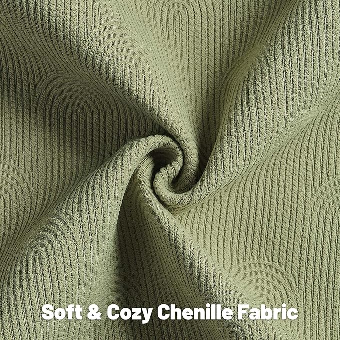 FUTEI Moss Green Chenille Decorative Throw Pillow Covers 18x18 Inch Set of 2,Soft Cozy Striped Geometric Patterns Cushion Case,Modern Home Decor for Couch Bed Living Room