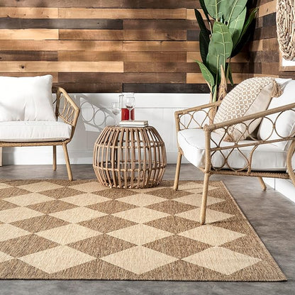 nuLOOM 7' Square Outdoor Performance Area Rug, Stain Resistant, Weather Resistant, High Traffic, Patio, Balcony, Outside, Sabina Brown