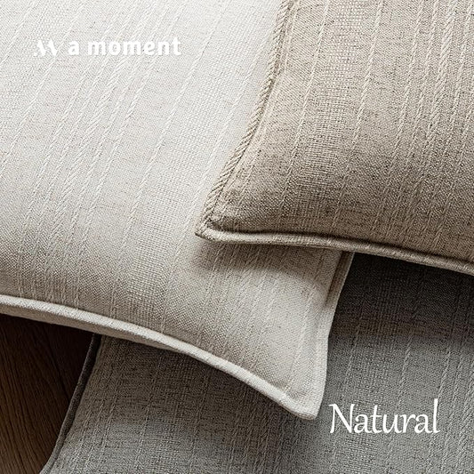a moment Linen Pillow Covers Set of 2,Boho Farmhouse Throw Pillowcases Neutral Textured Decorative Covers for Couch Sofa, Soft Linen Blend Accent Case Cushion Christmas Home Decor 22"x22"Ivory