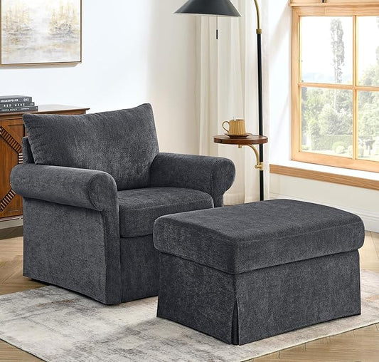 35.82" Accent Chair with Ottoman Upholstered Living Room Chairs for Reading Chair with Chaise Lounge Chairs Indoor, Comfortable Armchair for Bedroom (Gray, 35.82")