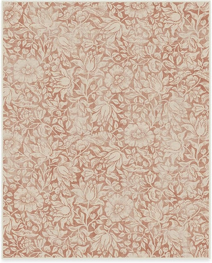 RUGGABLE x Morris & Co Washable Area Rug – Mallow Rust Red 8x10, Stain-Resistant, Non-Slip – Large Machine Washable Rugs for Living Room, Bedroom, Hallway, Entryway & Office–with Standard Pad
