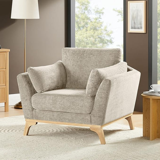 VANOMi Large-Sized Accent Chair, Thick Cushion Bedroom Reading Chair, Comfortable Living Room Single Sofa, Chenille Camel