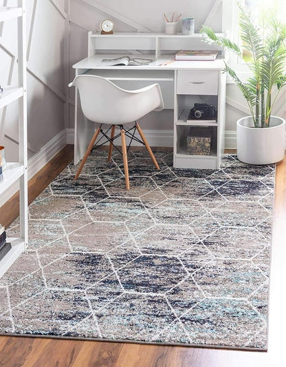 Unique Loom Trellis Frieze Collection Area Rug - Geometric (5' x 8', Blue Multi/ Ivory)