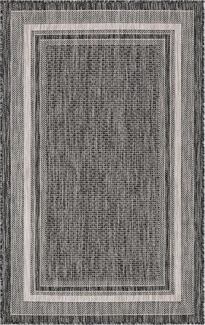 Unique Loom Outdoor Border Collection Area Rug - Soft Border (3' 3" x 5' 3" Rectangle, Black/ Ivory)