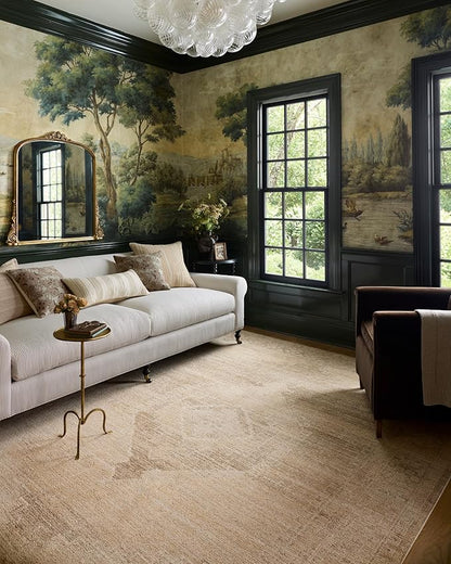 Loloi Chris Loves Julia Palma Collection PLM-07 Wheat/Taupe 7'-10" x 10' Fringe Area Rug Vintage Style Boho Living Room Bedroom Carpet