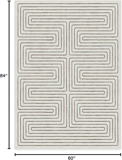 RUGGABLE x Jonathan Adler Machine Washable Modern Area Rug – Labyrinth Camel/Ivory 5x7, Stain-Resistant, Non-Slip – Medium Rugs for Living Room, Bedroom, Hallway, Entryway & Office–with Cushioned Pad