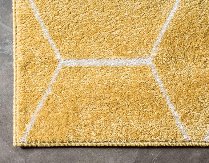 Unique Loom Trellis Frieze Collection Area Rug - Geometric (2' x 8' 8" Runner, Yellow/ Ivory)