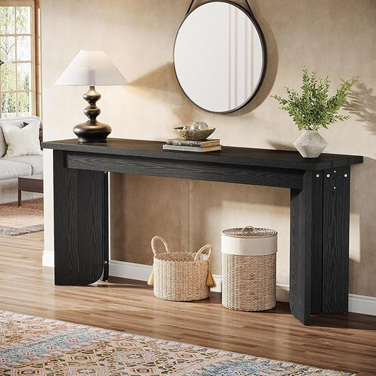 Tribesigns 70.9-Inch Extra Long Console Table, Farmhouse Sofa Console Table with Widened Tabletop, Entryway Accent Tables with Sturdy Double Pedestal for Living Room (Black)