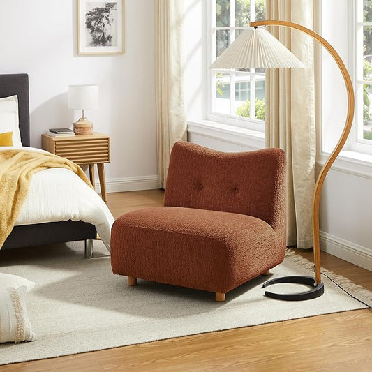 Art Leon Modern Accent Chair - Fabric Modular Single Sofa Chair Armless Chair with Wooden Legs for Bedroom Living Room Brown