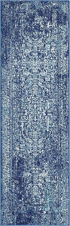 SAFAVIEH Evoke Collection Runner Rug - 2'2" x 7', Navy & Ivory, Distressed Design, Non-Shedding & Easy to Clean, Ideal for Foyer, Bedroom, Kitchen, Hallway (EVK256A)