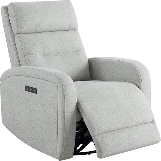 Watson & Whitely Swivel Power Recliner with Adjustable Headrest, Recliner Chairs for Adults, Small Glider Rocker for Living Room, Fabric in Dove Grey