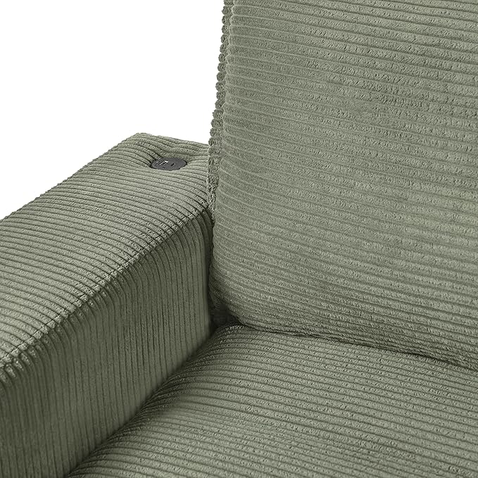 Christopher Knight Home Zoe Oversized Chaise Lounge Chair Indoor with Cup Holders & USB Charging Port, Corduroy Upholstered Sofa Bed + Ottoman with Storage, Comfy Deep Seat Sleeper Sofa Chair, Green