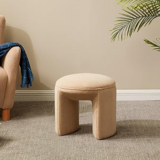 SAFAVIEH Couture Collection Vivie Tan Faux Shearling Ottoman (Fully Assembled)