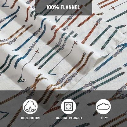Eddie Bauer - King Sheets, Cotton Flannel Bedding Set, Brushed For Extra Softness, Cozy Home Decor (Ski Line White, King)