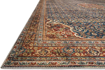 Loloi Layla Collection LAY-09 Cobalt Blue/Spice 9'-0" x 12'-0" .13" Thick Area Rug, Soft, Durable, Vintage Inspired, Distressed, Low Pile, Non-Shedding, Easy Clean, Printed, Living Room Rug