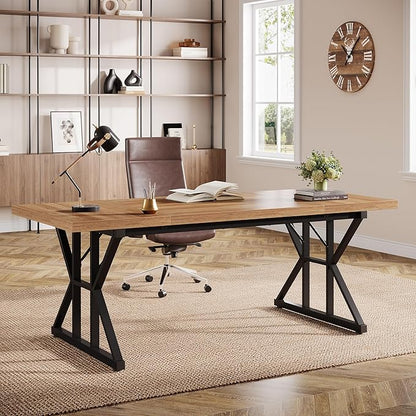 Tribesigns 70.86-Inch Large Executive Desk, Industrial Home Office Computer Desk, Simple Long Writing Study Table Business Furniture (Light Brown/Black)