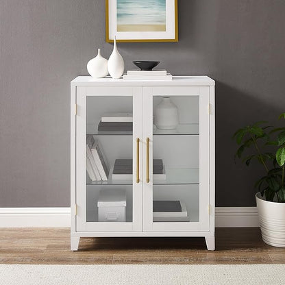 Crosley Furniture Roarke Stackable Glass Door Kitchen Pantry Storage Cabinet, Accent Cabinets for Entryway, White