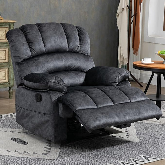 Manual Recliner Chair for Living Room, Single Sofa Recliners for Adults 350LBS, Heavy Duty Reclining Max 155 Degrees, Fabric Dark Gray