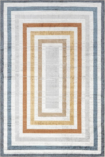 nuLOOM Alienor Geometric 4x6 Machine Washable Area Rug for Living Room Bedroom Dining Room Kitchen, Multicolor/Ivory