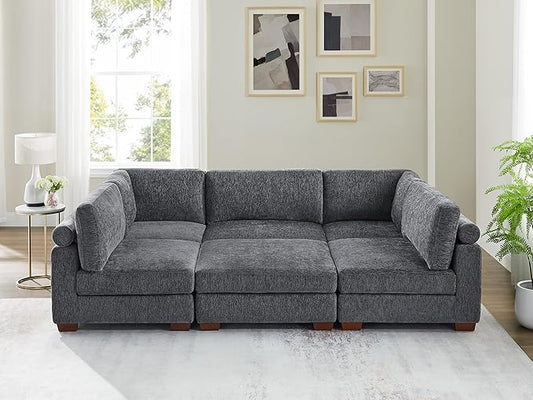 VANOMi Large Modular Sectional Sofa, Oversized Couch with Ottoman, Cloud Couch Deep Seat Sofa with Thick Cushion, Convertible Sectional Couches for Living Room Office Apartment