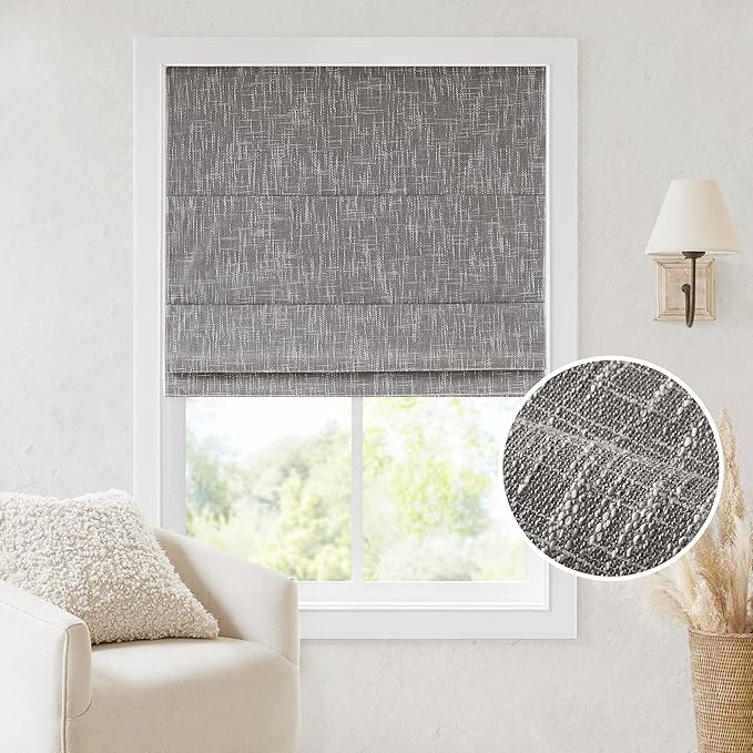 Madison Park Cordless Roman Shades, Total Blackout Window Blind Privacy Window Shades, Thermal Insulated Cordless Window Treatment for Bedroom, Living Room, Quincy, Single Panel 33" W X 64" H Grey