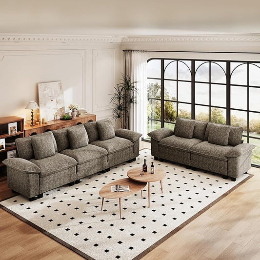 PHI VILLA Cloud Modular Couches Sets, 2 Pieces Comfy Sectional Sofa Set with Loveseat, 5-Seater Upholstered Couch for Living Room, Chenille Fabric, Smoky Grey
